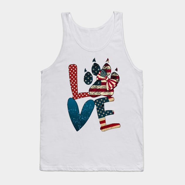 Flag American Love Cat Paw Tank Top by Pelman